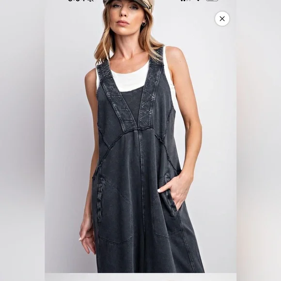 Easel NWT Mineral-Washed Terry Sweat Blue Boho Romper SZ L - Picture 4 of 6